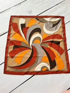 vintage Retro Swirl Silk Scarf - Rust, Mustard, Brown, Cream